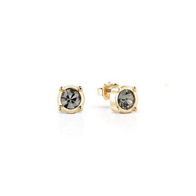 Gold plated stud earrings with a single grey stone ube61038